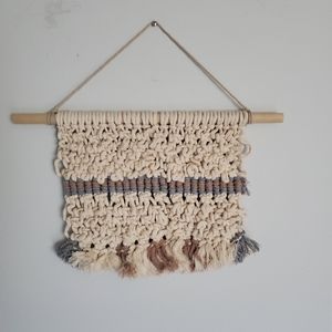 Handmade Textured Macrame Wall Hanging, Cream, Rose and Blue, 11x12